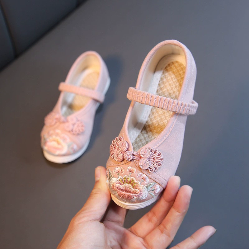 Обувь с вышивкой ханьфу для девочек, старая Пекинская детская Тканевая обувь ручной работы, этнический стиль, старинный костюм, Студенческая танцевальная обувь, белые туфли