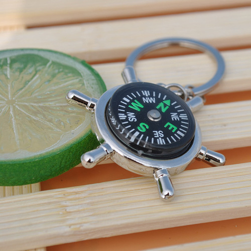 Factory direct sales metal rudder compass keychain creative keychain gift wholesale laser logo available