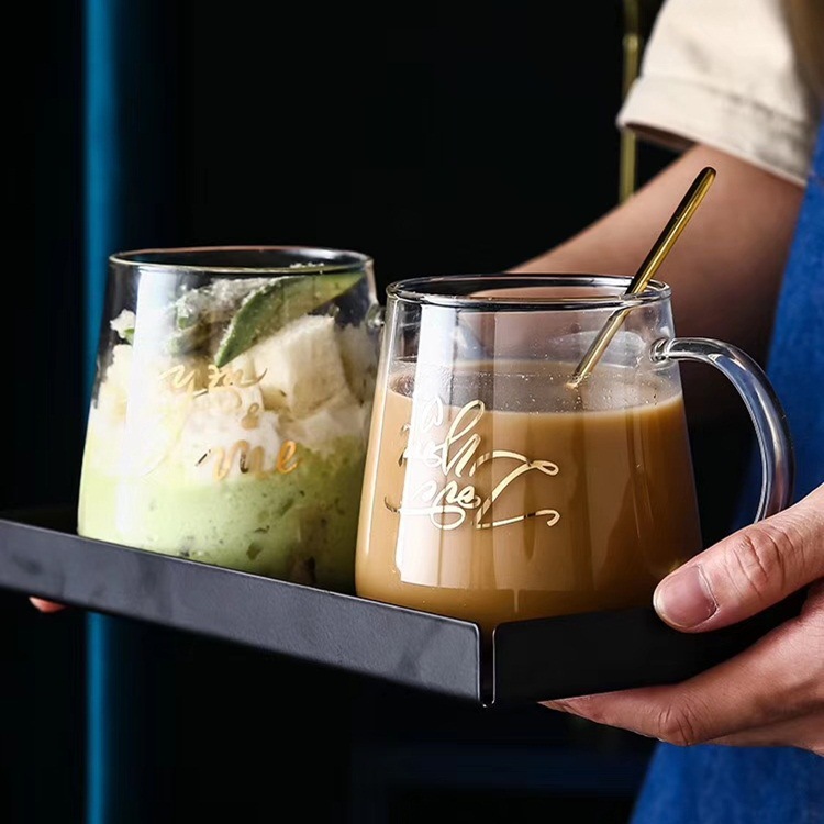 Creativo bronceado vidrio regalo taza personalizada taza de café con cuchara simple moda de alta temperatura resistente a la taza de borosilicato