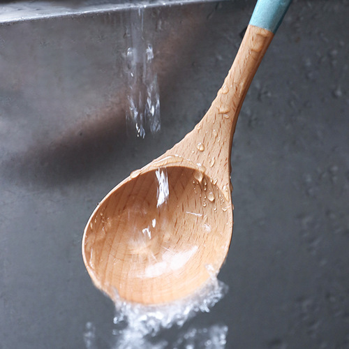 Tomato Home Pearlescent Handle Wooden Spoon Creative Curved Handle Small Spoon A-8 Beech Wood Rice Spoon Household Spoon Wholesale