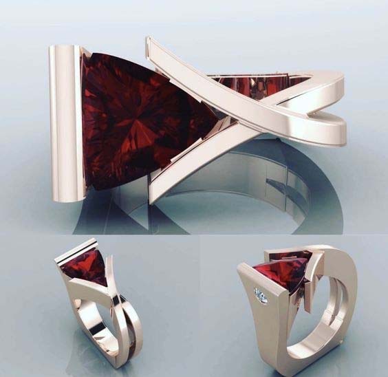 Wecheng wish European and American new creative geometric inlaid red zircon engagement ring