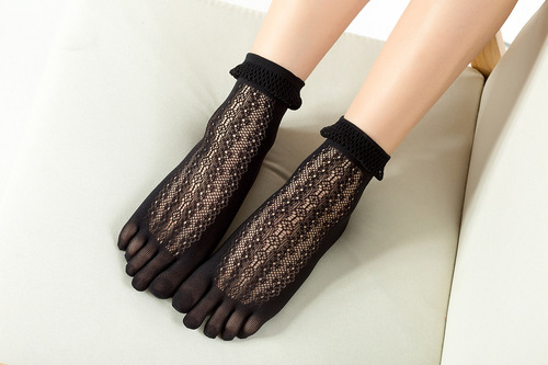 Summer five-toe stockings for women, ultra-thin velvet five-toe socks, breathable bubble lace toe socks, sexy mid-calf socks
