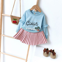 2020秋季新品女童韓范潮款字母花朵長袖衛衣百褶連衣裙5960