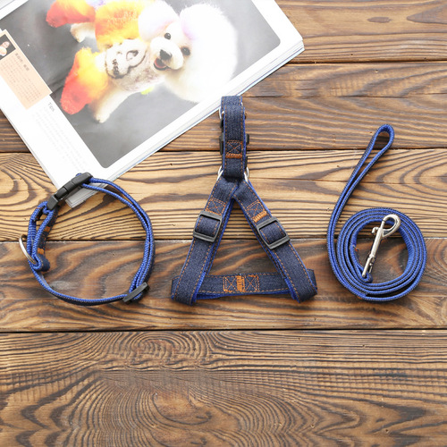 Factory direct sales of new traction rope pet supplies Wear-resistant denim sewn cloth pet traction rope for small and medium-sized dogs