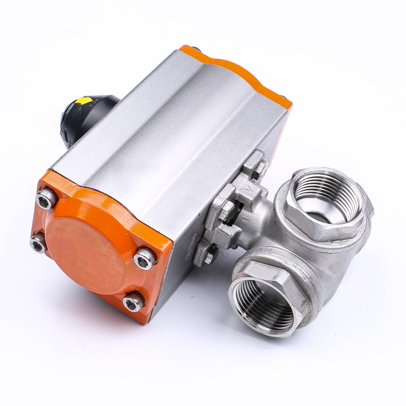 Q615F-16P不锈钢304丝口气动三通球阀 T型L型DN15 20 25 32 40 50