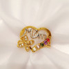 Fashionable ring heart shaped with letters, diamond encrusted, wholesale