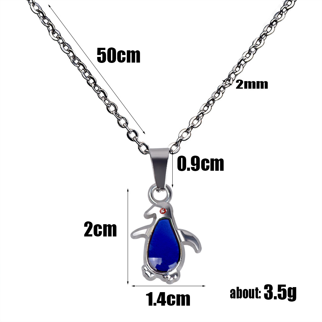 Fashionable Temperature-sensing Cute Penguin Pendant Stainless Steel Necklace display picture 1