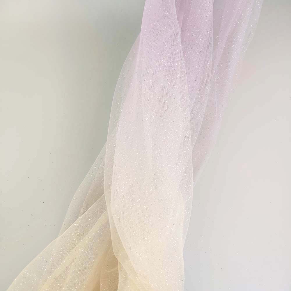 婚纱网布渐变印花撒粉亮粉网纱面料  童装婚纱网布彩虹印花纱