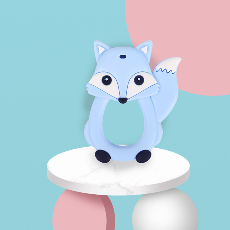 批发婴儿食品级硅胶牙胶卡通小狐狸磨牙棒咬咬乐儿童安抚玩具咬胶