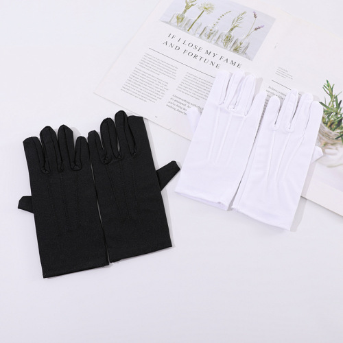 Factory direct sales three-ribbed black and white ceremonial gloves high elastic thin spandex men's gloves wholesale