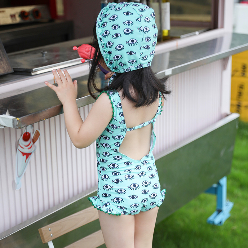 支持定制 一件代发 卡通儿童泳衣女童连体 可爱花边游泳衣2-9岁