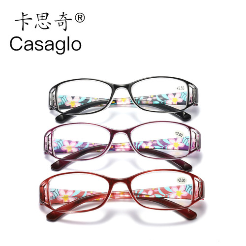 Gorgeous printed reading glasses for women, anti-blue light resin high-definition glasses, fashionable flat glasses for myopia