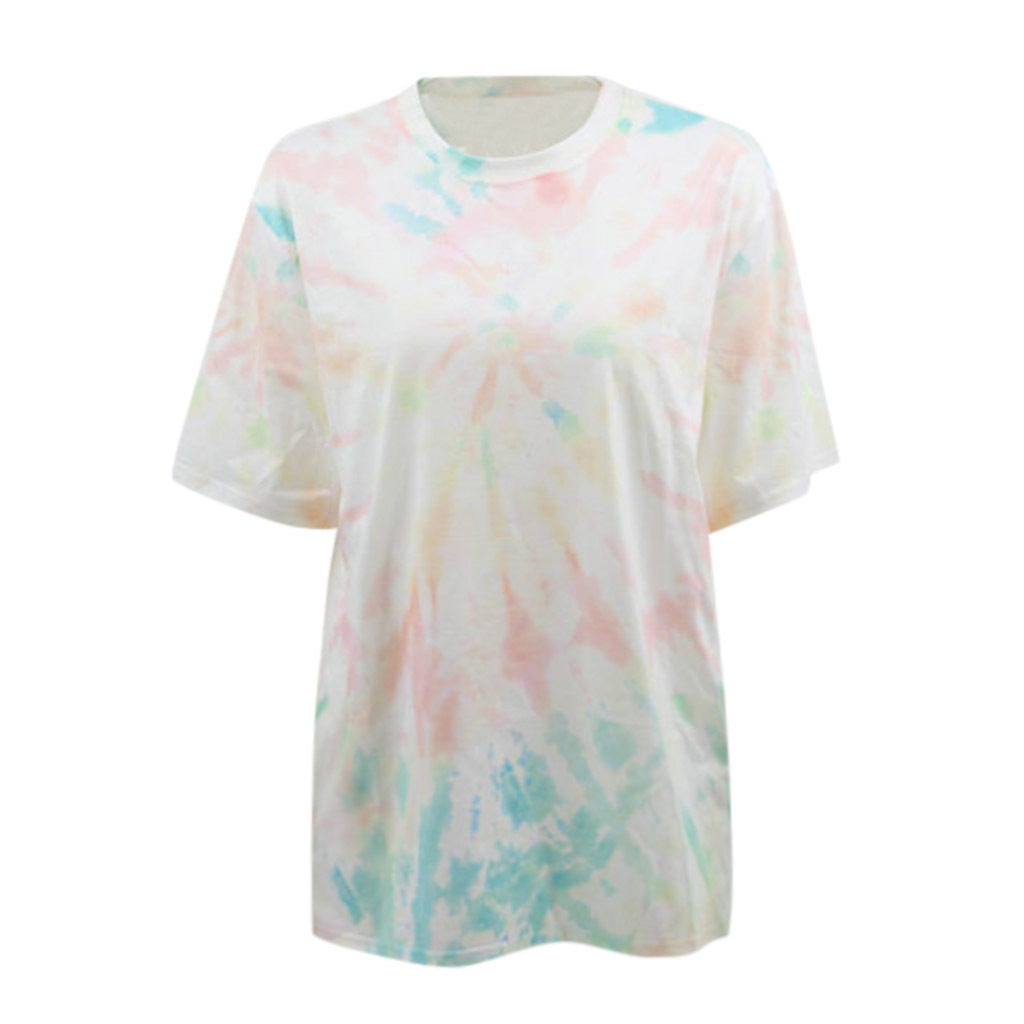 women s tie-dye round neck short-sleeved loose T-shirt nihaostyles clothing wholesale NSJRM72423