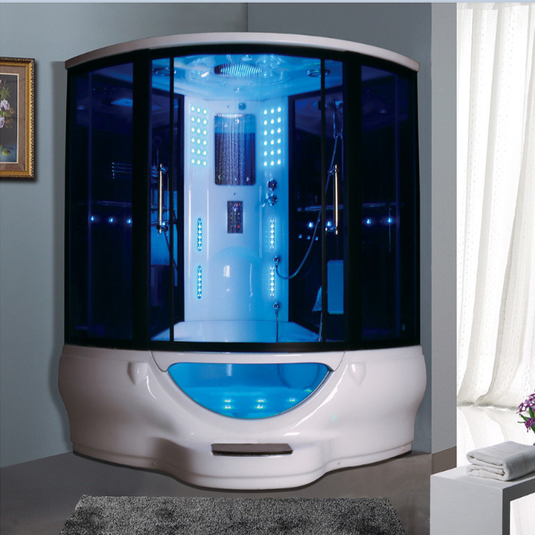 Fan-shaped 1.5 m steam room with bathtub integrated shower room with pedal integrated steam shower sauna room