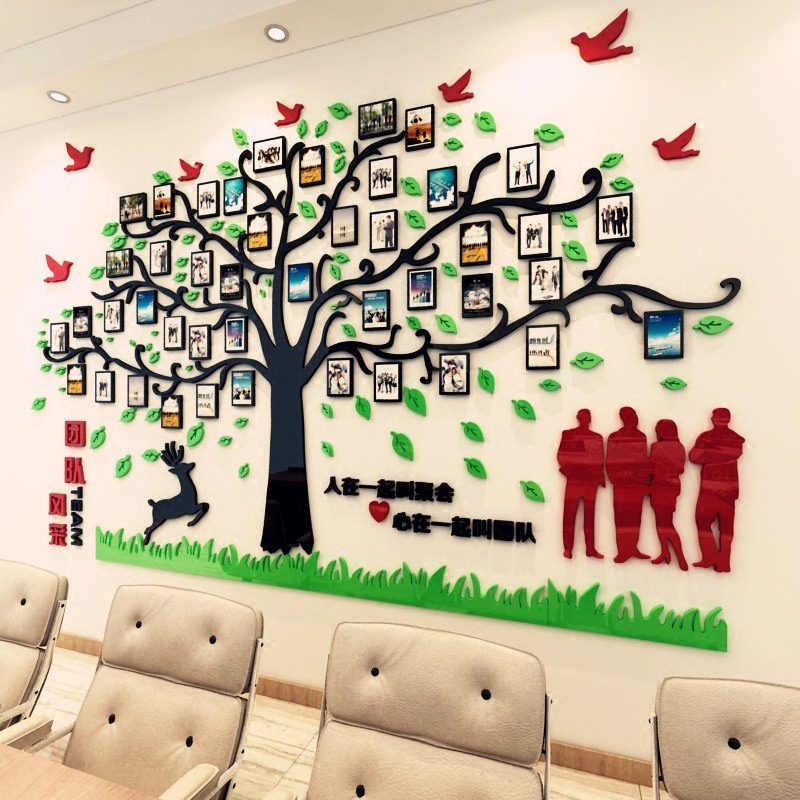 相片墙办公室装饰贴画团队励志3d立体亚克力墙贴公司企业墙面贴纸