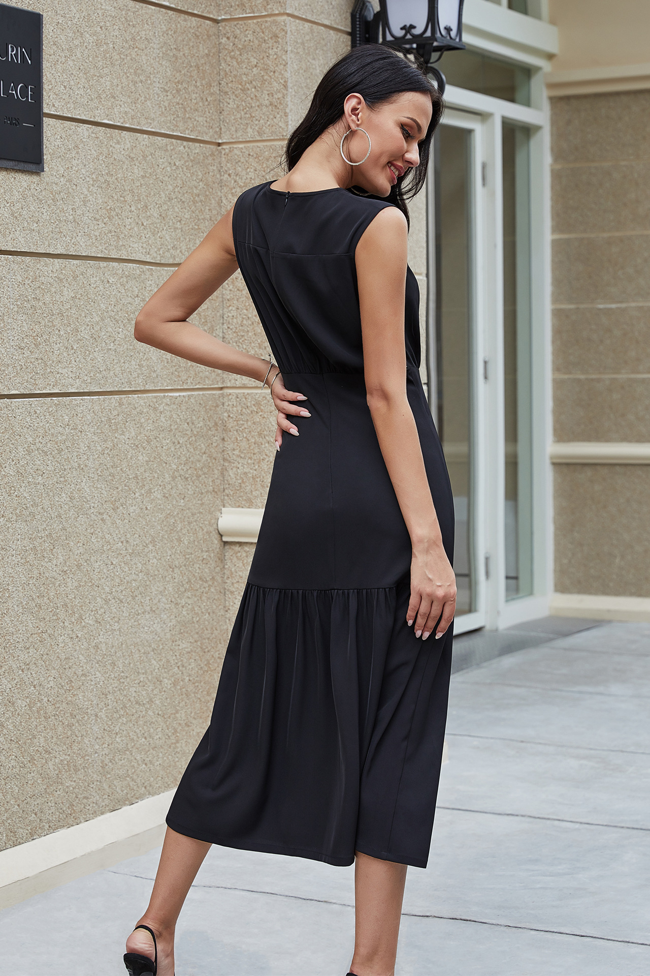 chiffon sleeveless round neck plus size dress NSLM33288