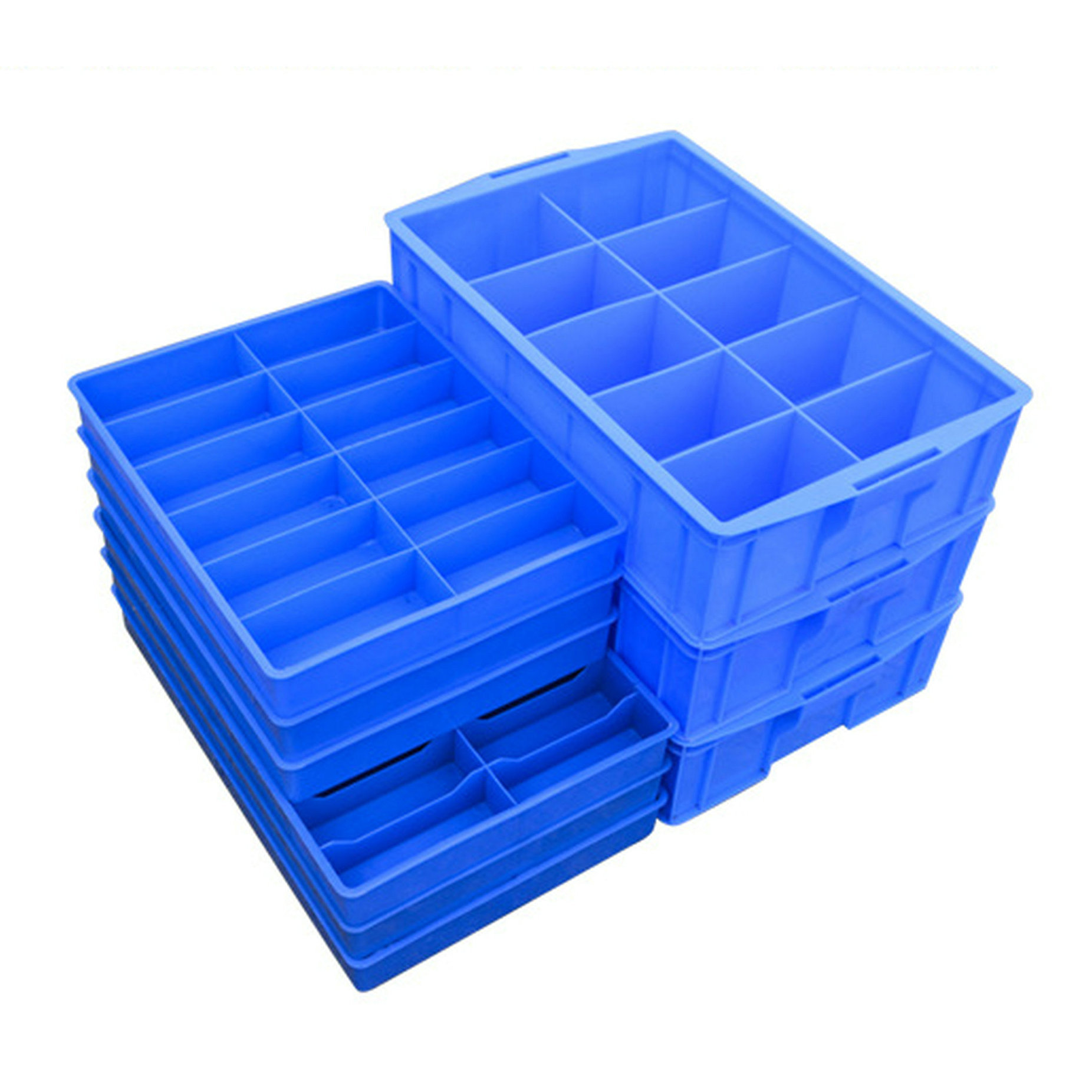 蓝色塑料分格箱分类塑胶箱汽车修理周转箱螺丝工具分隔零件盒