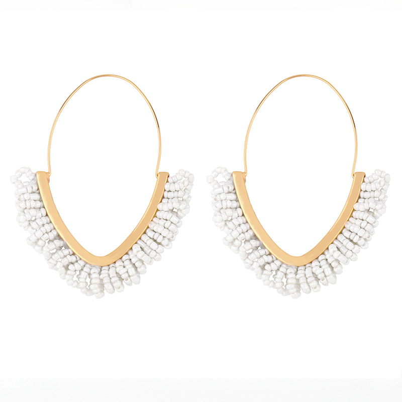 bohemian style geometric rice bead hand-woven rice bead V-shaped alloy earrings for women