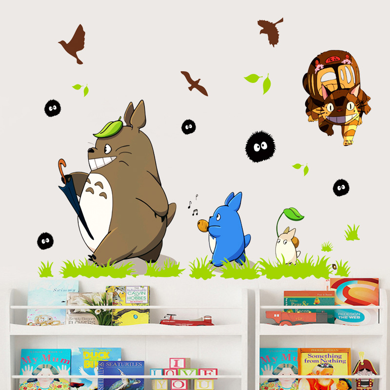 宫崎骏小猫卡通动漫钓鱼龙猫墙贴儿童卧室壁纸幼儿园防水壁画贴纸|ms