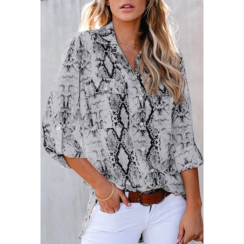 camisa informal holgada de manga tres cuartos con estampado de leopardo NSKX5908