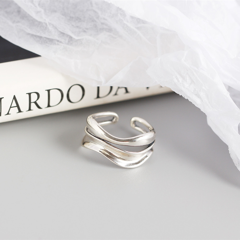 Japanese and Korean version of S925 sterling silver personality minimalist concave-convex double-lay