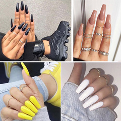 歐美風跨境長款棺材甲梯形穿戴假指甲片純色亮油20片芭蕾甲nails