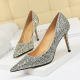 372-1 European and American high heels women's shoes thin heels high heels shallow mouth pointed sexy nightclub show thin shine Sequin single shoes