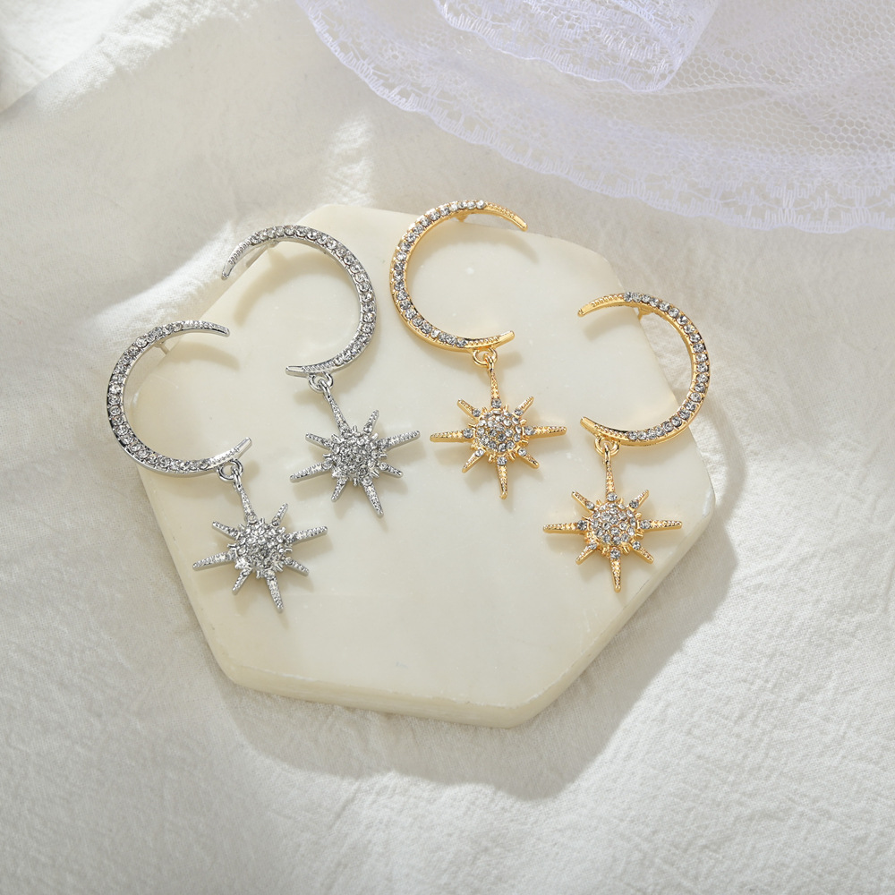 8g Weight Artificial Gemstones Inlay Material Earrings Classification S925 Silver Needle Star Moon Earrings