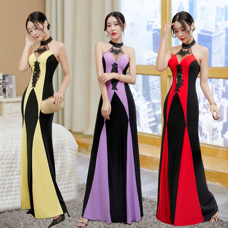 Evening Dress 2022 New Sexy Shoulder Dress Long Dress Elegant Celebrity Host Dress Women's Dame