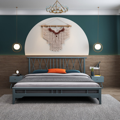 北欧胡桃木实木床1.8米双人床现代简约1.5m床主卧室软包轻奢婚床