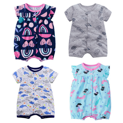 厂家批发新生儿连体衣纯棉短袖爬服平角哈衣男女宝宝爬服夏季童装