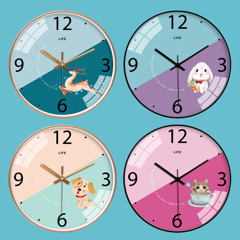 [12 inch 30cm] wall clock living room creative cartoon fawn Penguin fashion bedroom ultra quiet simple clock