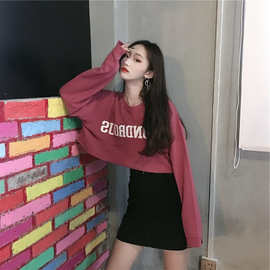2020早秋新款网红韩版宽松超火长袖t恤女ins潮初秋短款露脐上衣女