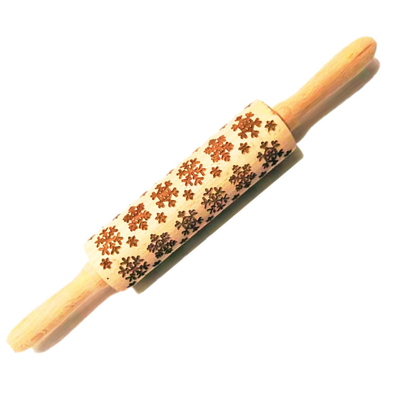 Madera Rolling pin haya grabado láser impresión Rolling pin relieve Rolling pin cuero Navidad fondant galleta presionando palo