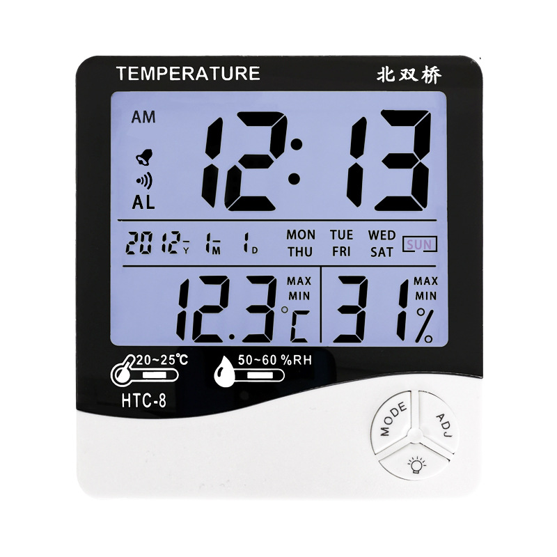 HTC-8温度计湿度计时钟闹钟大屏温湿度计办公家用数字电子温度表