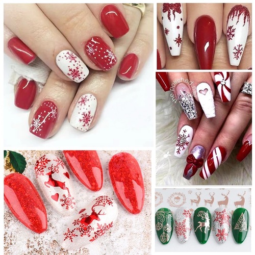 New Cross-border Christmas-themed Nail Sticker Set with 4 Colors, Large Snowflakes, Reindeer, and Glow-in-the-Dark Features, Direct Manufacturer Supply