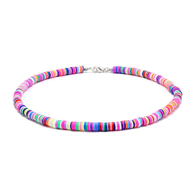 欧美跨境饰品波西米亚创意新款时尚锁骨链6mm圆片彩色软陶项链女