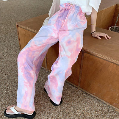 Thailand cross border hot selling tie dye wide leg pants women's new Capri pants in summer 2020