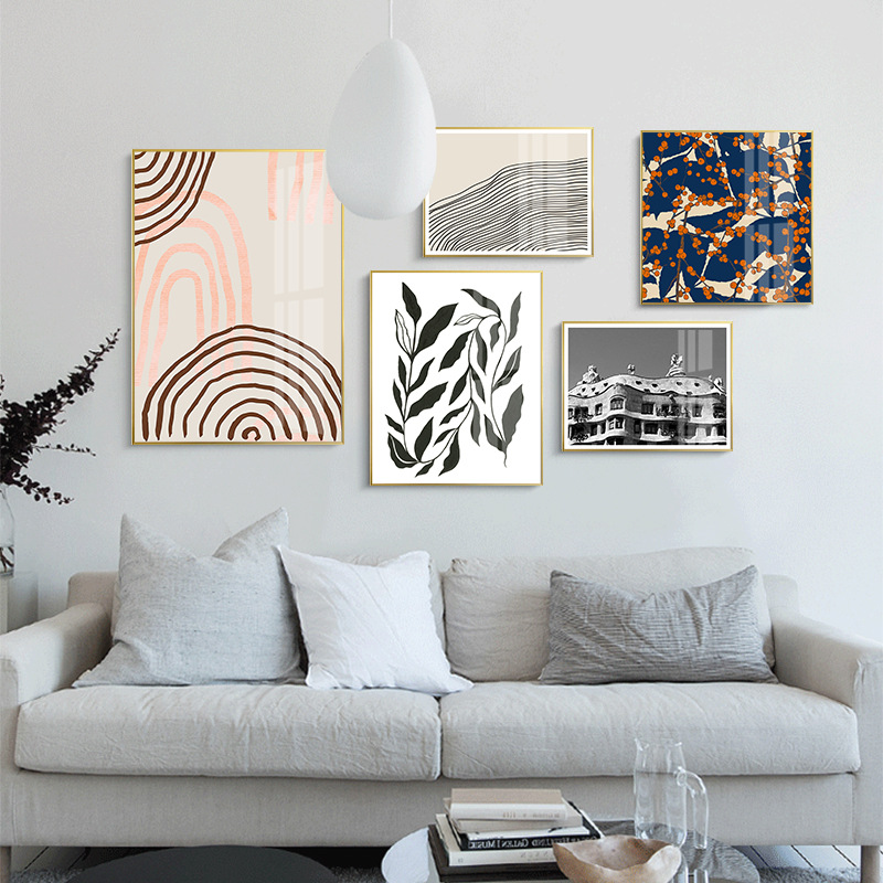 Literature and Art Retro Nordic Art Home Living Room Study Decorative Painting Restaurant Geometric Line Abstract Hanging Painting Wholesale