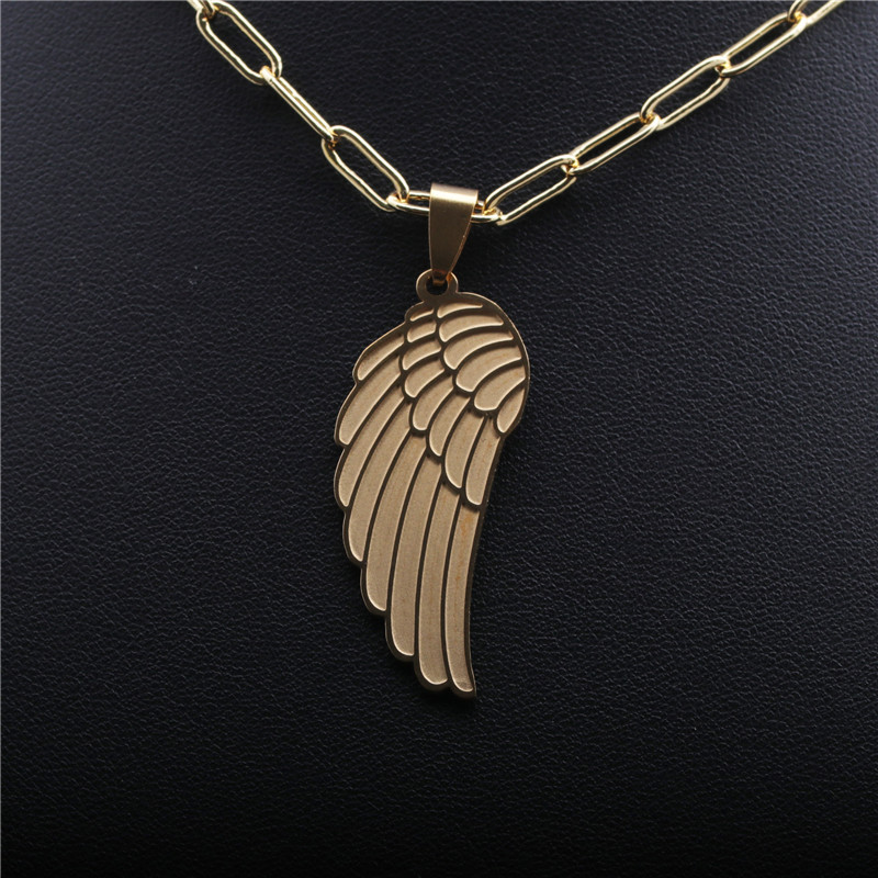 Hip-hop Titanium Steel Angel Wings Necklace display picture 4