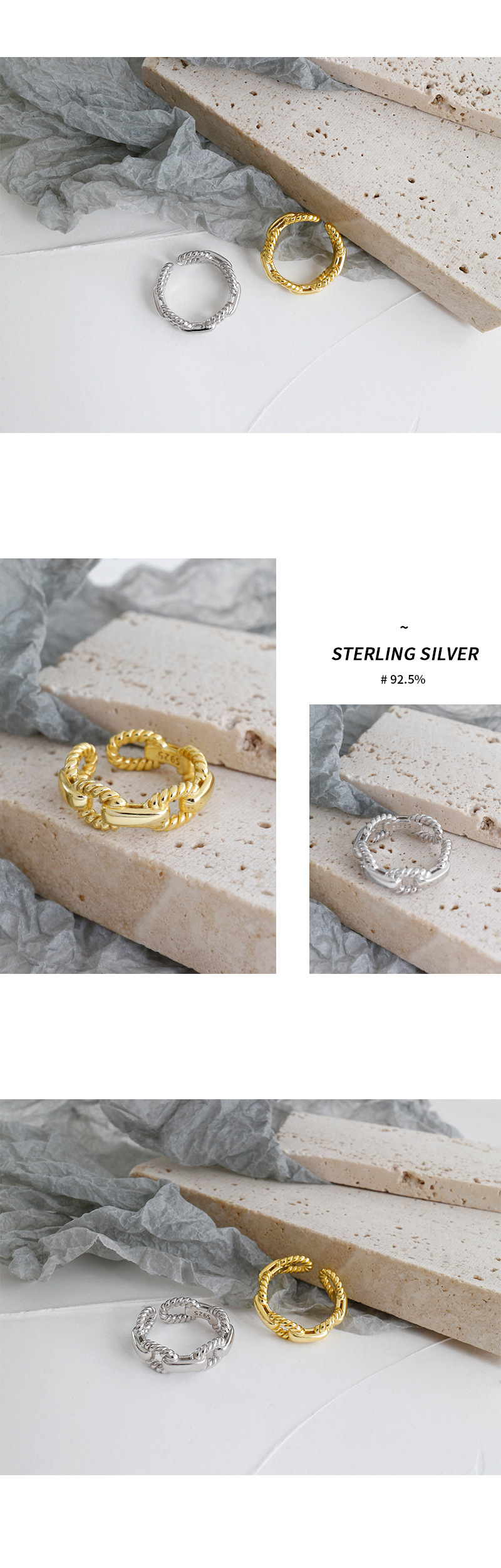 Korean S925 sterling silver twist chain open ring