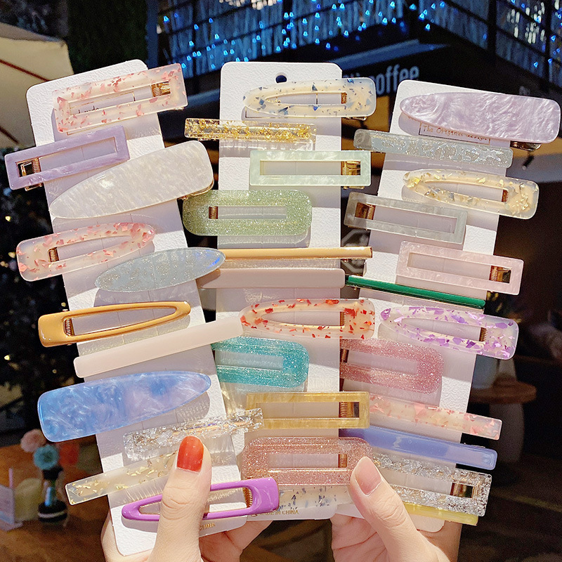 25g Weight Headwear Classification Festival Occasion Arylic Material Geometric Pattern Women'S Gender Korean Acrylic Hairpin 3 Piece Set Side Clip Bangs Clip Girl Clip  Wholesale 无