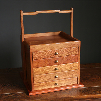 善成 精工緬甸黃花梨木水波紋 中國風複古存儲收納五鬥櫃