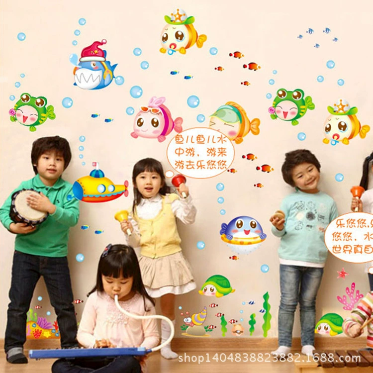 [Factory Direct] настенные наклейки мультфильм детская комната фон декоративные наклейки подводная лодка XL7018 милая маленькая рыбка