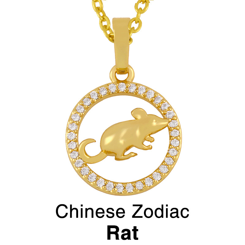 Chinese style 12 zodiac pendant simple diamond animal necklace