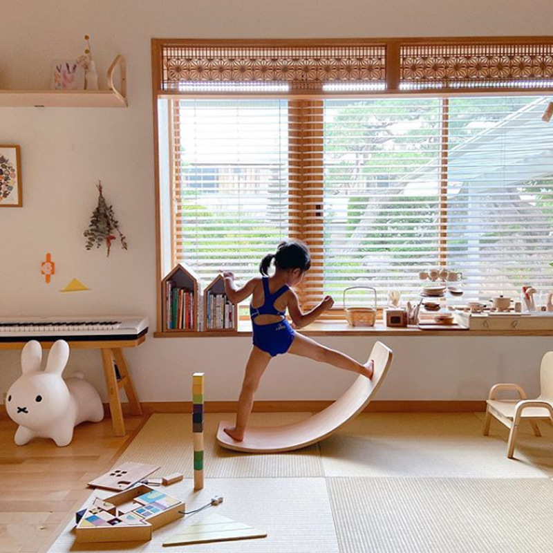 Tablero de equilibrio para niños entrenamiento sensorial balancín yoga madera curva interior doble balancín equilibrio Juguetes