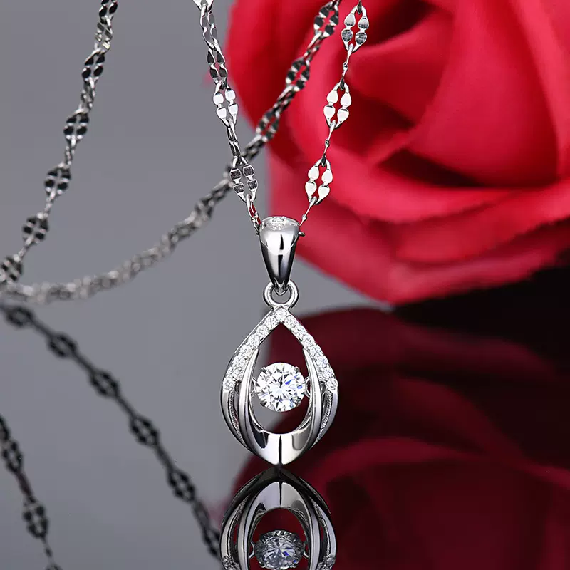 项链s925跳舞水滴灵动项链女镶钻六芒星吊坠五角星韩版短款锁骨链