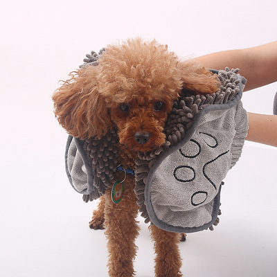 跨境专供宠物吸水毛巾雪尼尔狗狗猫咪洗澡巾加厚加大口袋宠物用品