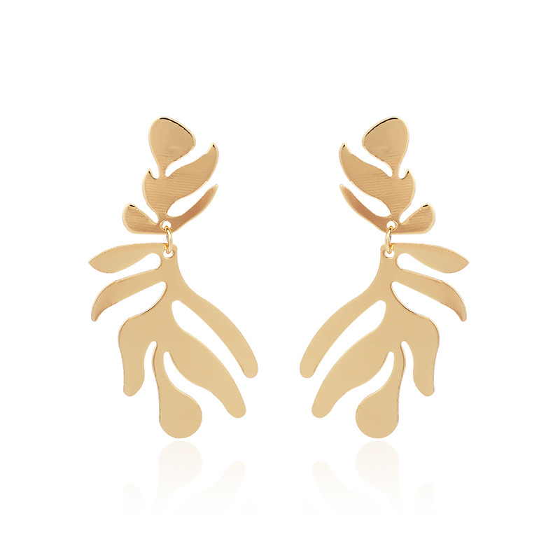 Plating Design Fashion Style New Irregular Number Leaf Earrings Exaggerated Earrings Wholesale Nihaojewelry