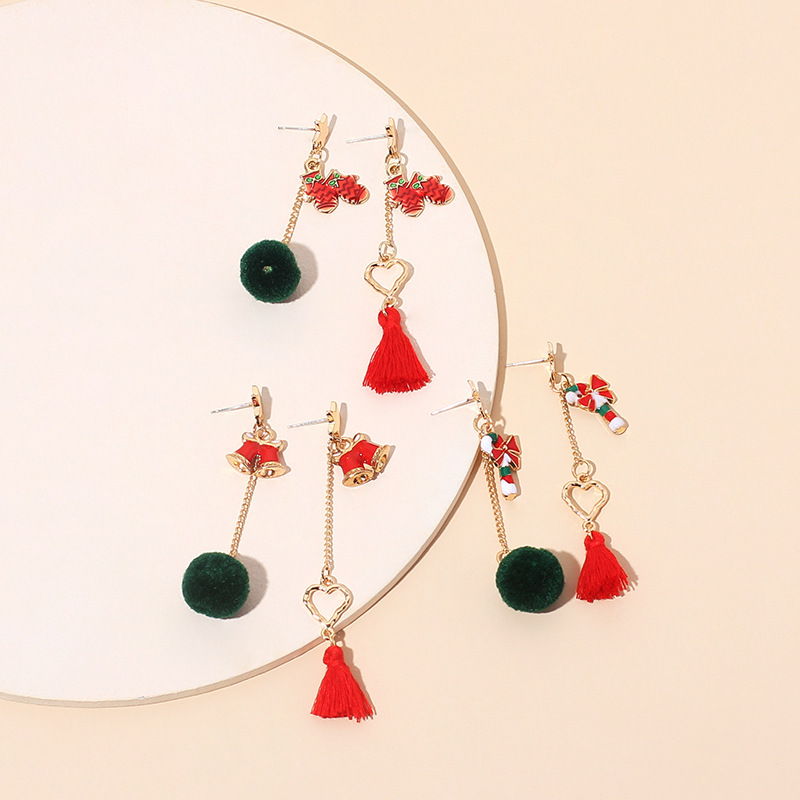 6g Weight Earrings Classification Wedding, Travel, Birthday, Festival Occasion Women'S Gender INS Style, Fashion Style Asymmetrical Plush Tassel Christmas Earrings 1
